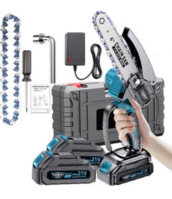 6 Inch Cordless Mini Chainsaw Kit 21V 2 Batteries 2 Spare Chains Charger Case