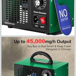 Ozone Generator 45,000mg/h, Industrial O3 Deodorizer for Areas of 2500 Square Feet - High Capacity Ozone Machine Air Ionizer Odor Clean