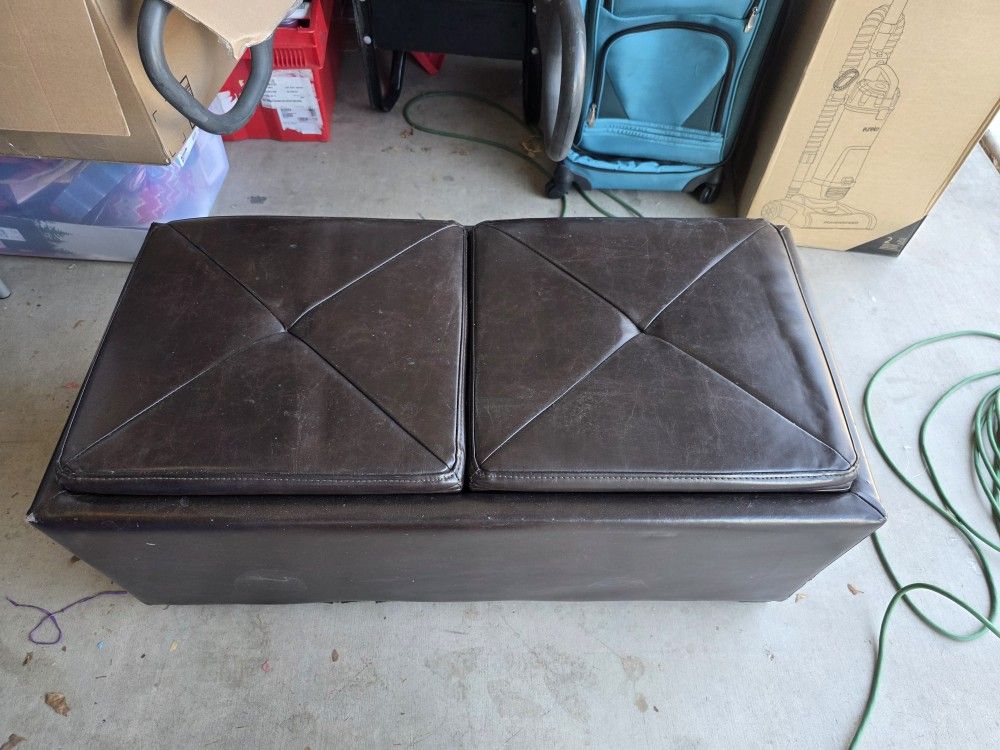 Used Brown Faux Leather Ottoman - Seats Turn Into Tables