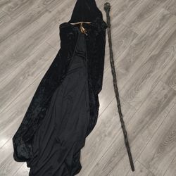 Halloween Costume - Maleficent Hooded Cape And Magic Staff