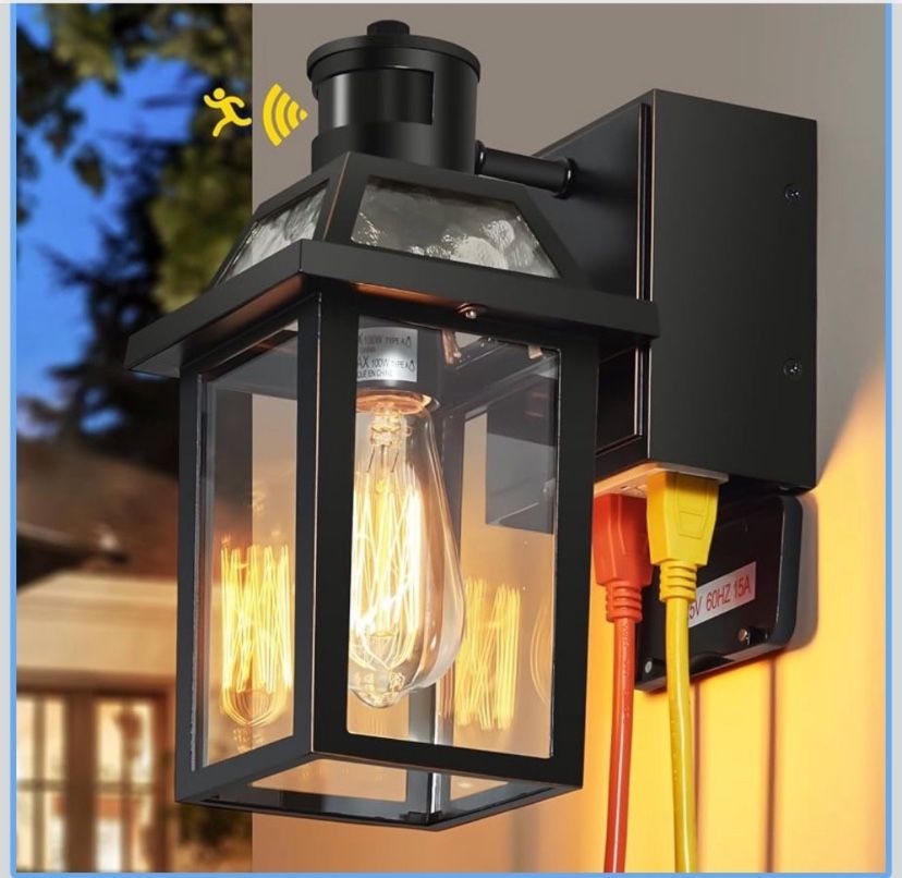 Porch Light with GFCI Outlet, Dusk to Dawn Outdoor Light