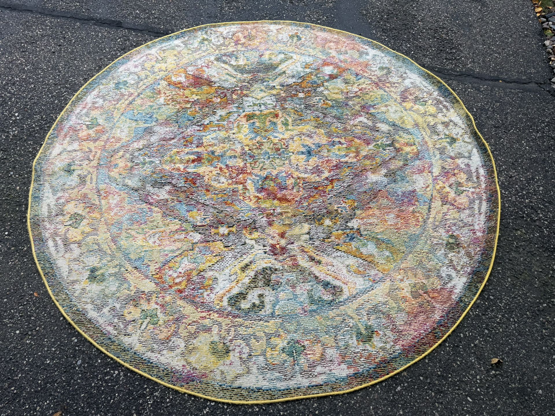 7' Round Light Blue Orange Boho Chic Oriental Living Room Bedroom
