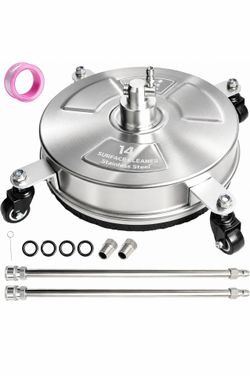Hourleey - Limpiador de superficies para hidrolavadora de 14 pulgadas, limpiador de superficie de acero inoxidable con 4 ruedas para concreto, patio, 