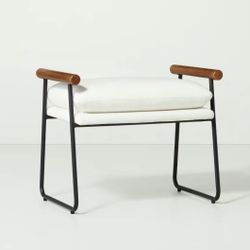 Brand New Cushioned Metal & Wood Ottoman from Hearth & Hand™ with Magnolia *in Box Comes Assembled*
