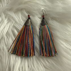 Multi-colored tassel earrings