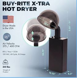Buy-Rite X-TRA Hot Plus Dryer 2025 Hooded Standing Salon Dryer, 980W Professional Hair Dryer with Timer, 4 Heat Settings, Extra-Large Adjustable Hood,
