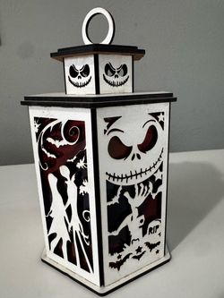 Nightmare Before Christmas Laser-Cut Jack Skellington Wood Lantern with LED Candle