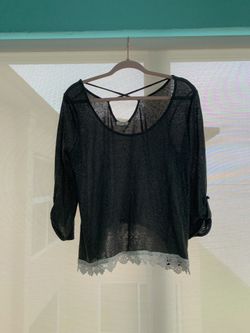 Lace-Trim White & Grey Top