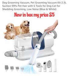 New in box Dog Grooming Vacuum, Pet Grooming Vacuum Kit 2.3L Suction 99% Pet Hair with 5 Tools for Dog Cat for Shedding Grooming, Low Noise (Blue & Wh