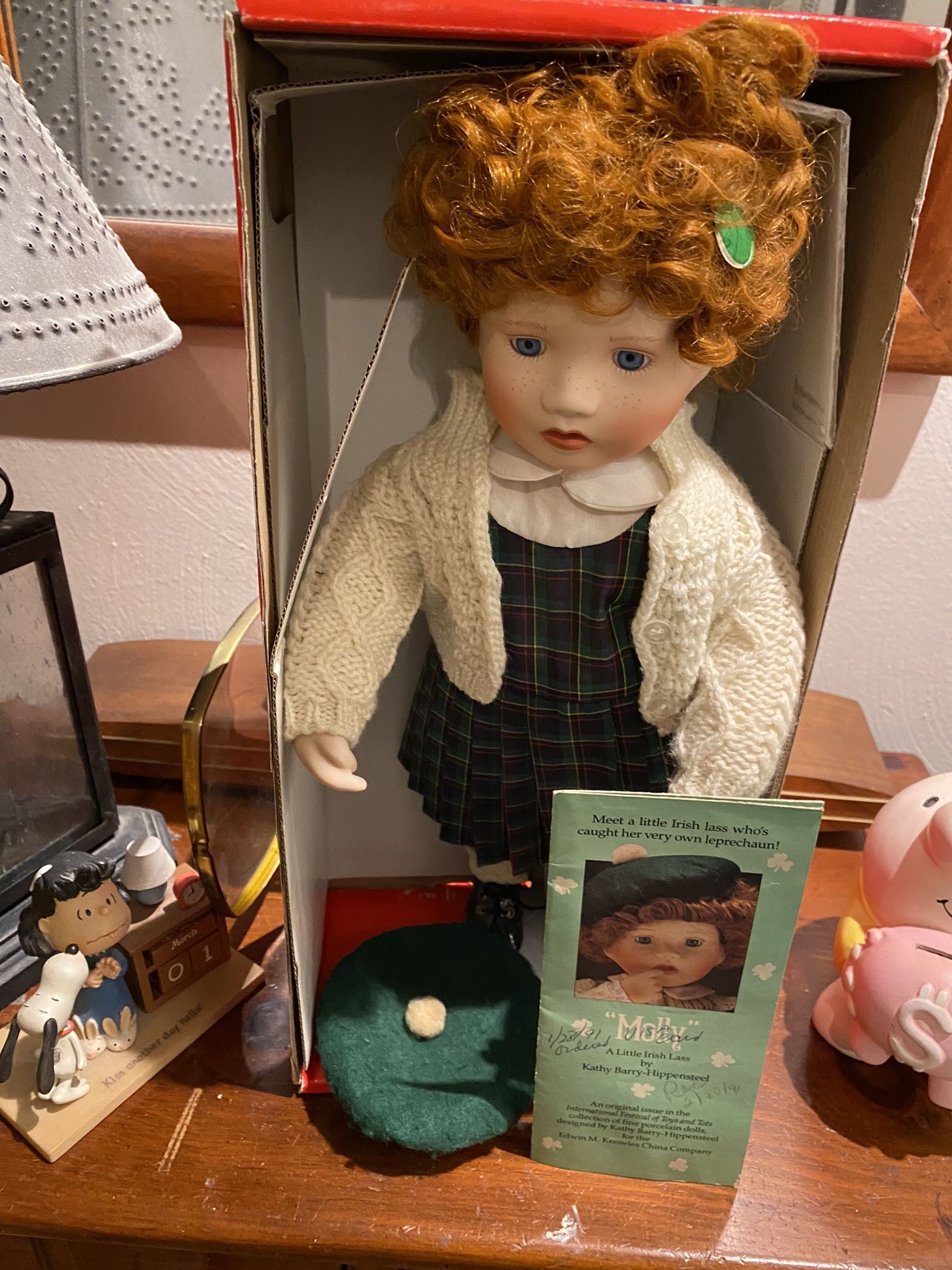 Irish Porcelain St. Patricks Day Knowles Molly Irish Lass Doll with Stand