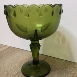 Green Glass vase 7” high