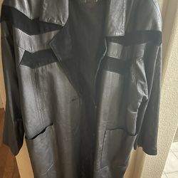 Womens Long Leather And Suede Trench Coat