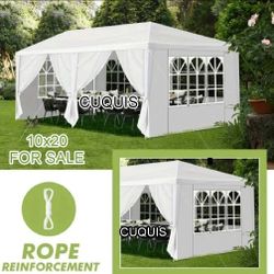 10×20 FT White Party Tent, Waterproof Outdoor Wedding Canopy with 6 Removable Sidewalls