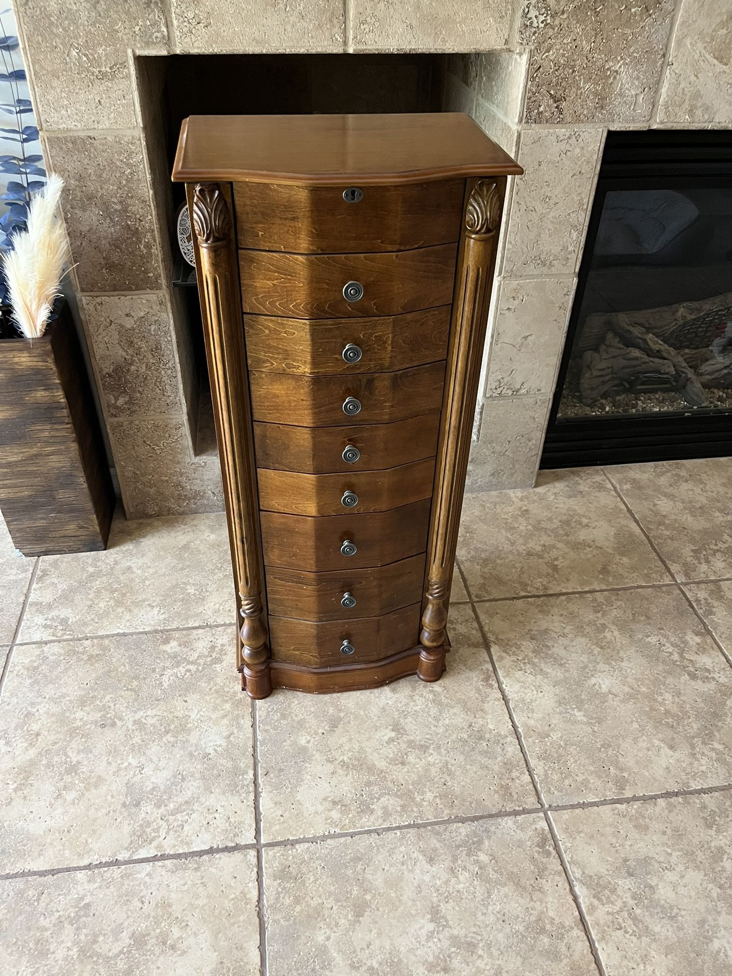 Elegant Wooden Jewelry Armoire – Flip Mirror & Velvet Drawers