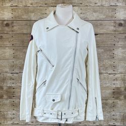 Pretty Little Thing Size 2 Women’s Faux   leather Motorcycle Jacket Cream NWOT
