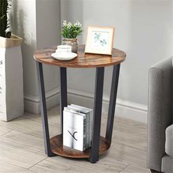 Round Metal End Table With Round Wood Top - Brown Black (Coffee Table)