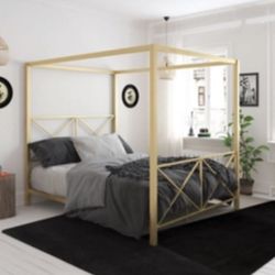 Gold Queen Sized Canopy Bed Frame