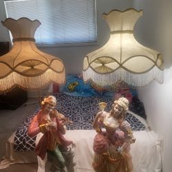 Antique Italian Porcelain Couple Lamps – Matching Pair 🌟 Made In ITALY Rococo-style