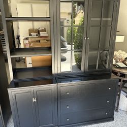 Pottery Barn Bookcase with glass cabinet, shelves and drawers 
