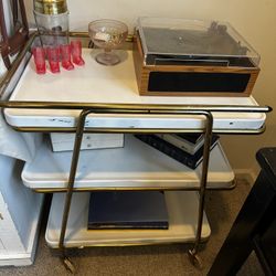 Vintage White & Gold Rolling Bar Cart – 3-Tier Metal Shelves