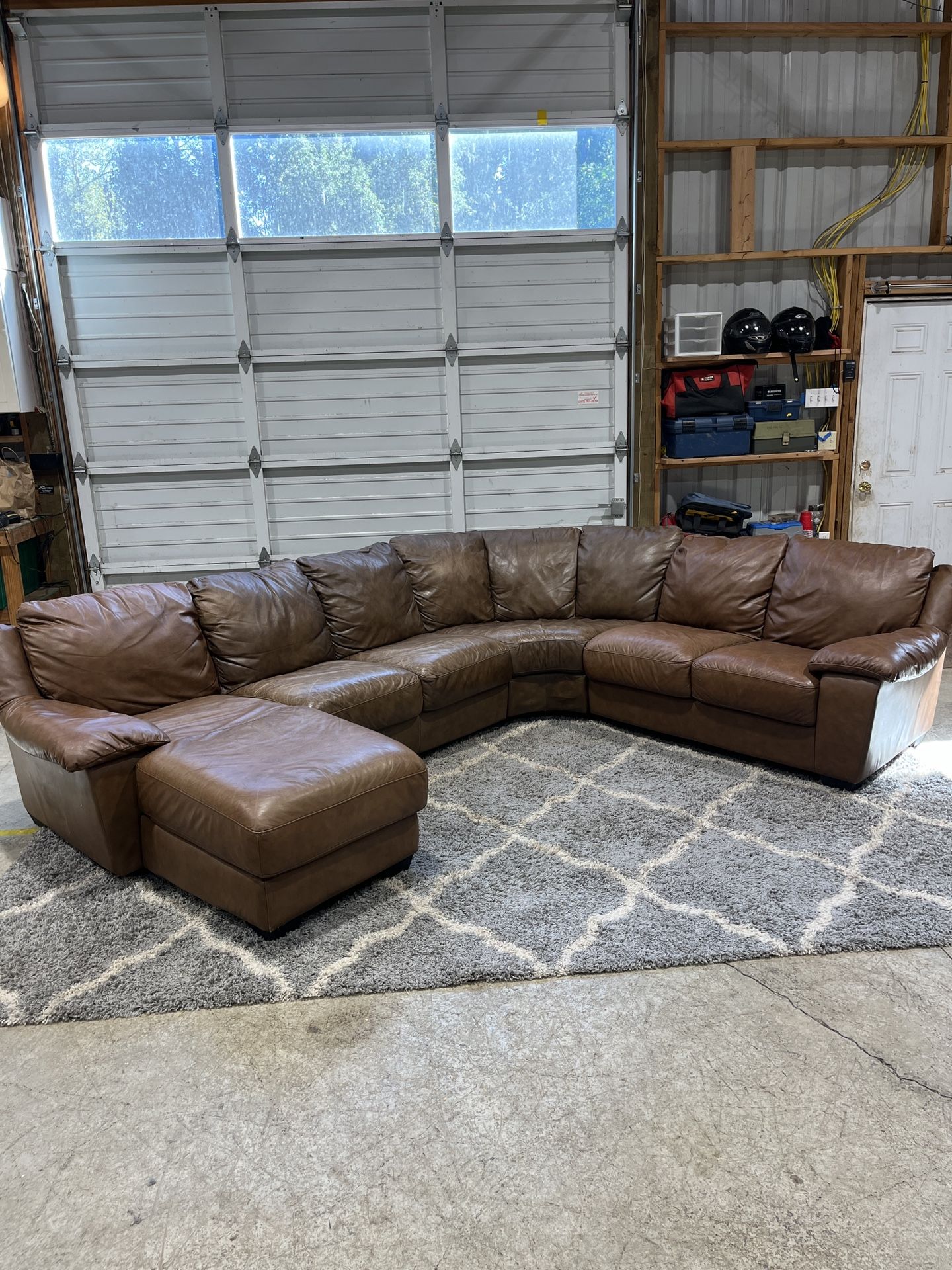 Brown Leather Sectional Sofa with Chaise
