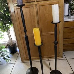 Set Of Three Heavy Metal Candlestick Holders. Read Description For Details And Location.