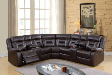 Brand New Espresso Leather Reclining Sectional Sofa
