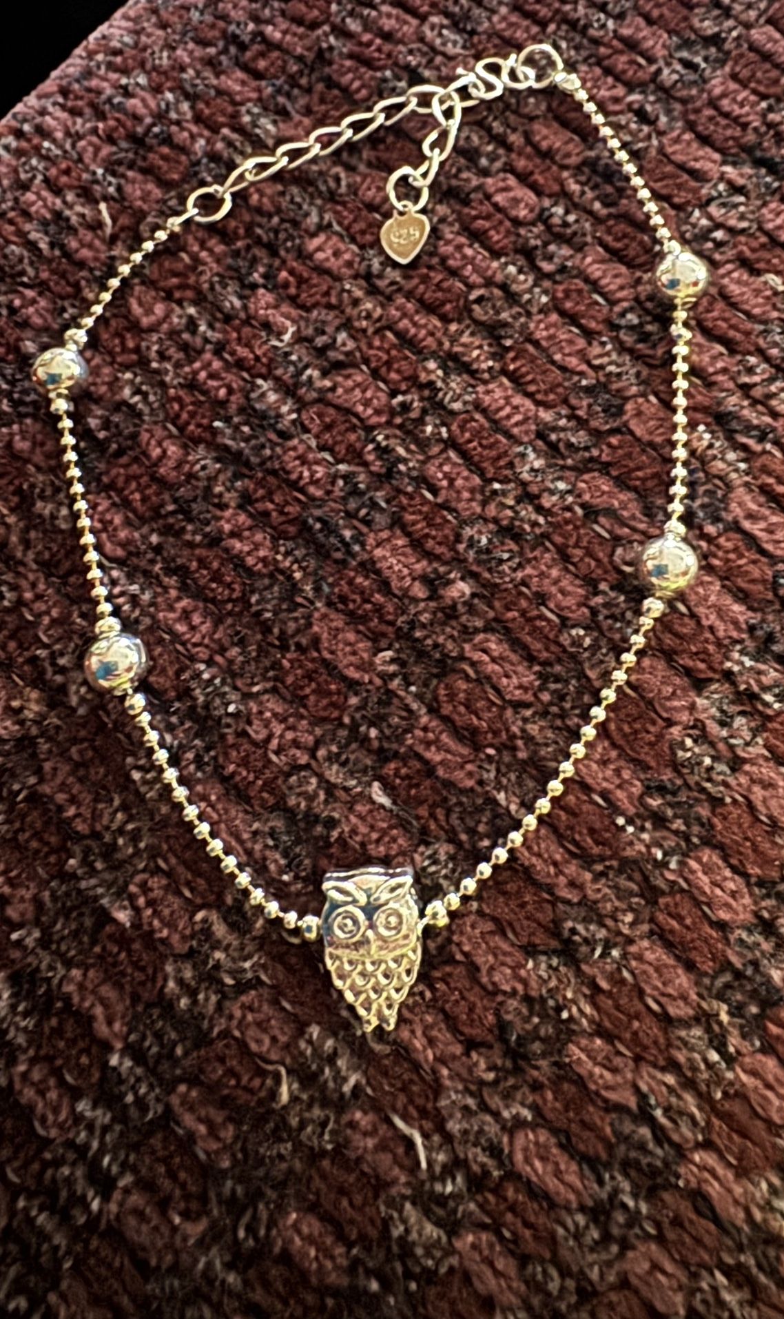 Newer Sterling Silver Ankle Bracelet w/Owl Charm 12"