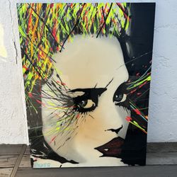 Art Work Painting Modern 80s Art Deco Colorful Women Portrait 36”x48” (Silver Lake)