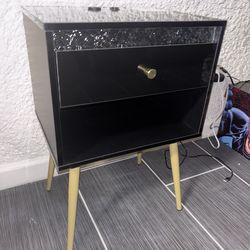 Black Nightstand with Light