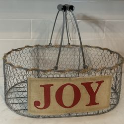 Holiday Christmas Basket “JOY” Wire and Burlap