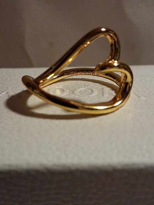 Pandora Authentic Brand New Gold Organically Shaped Heart Ring Size 7
