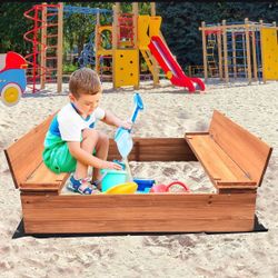 HUGE SALE: 47" Deluxe Cedar Sandbox with Folding Bench Covers - Backyard Fun - Brand New in Box