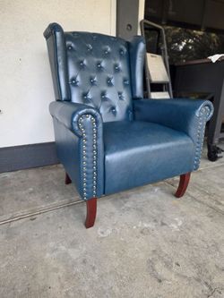 Blue Tufted Wingback Accent Chair
