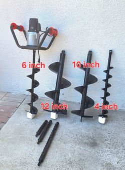 1500W Electric Post Hole Digger Earth Auger Dig Hole Fence Post Hole Digging, Tree Planting with 4 ",6",10",12"  Digging Auger Bit Set, 3/4" Shaft. An
