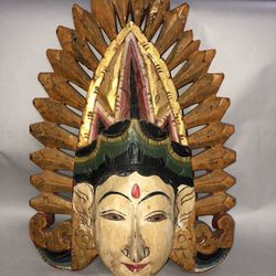 Vintage Carved & Painted Wood Mask Southeast Asia