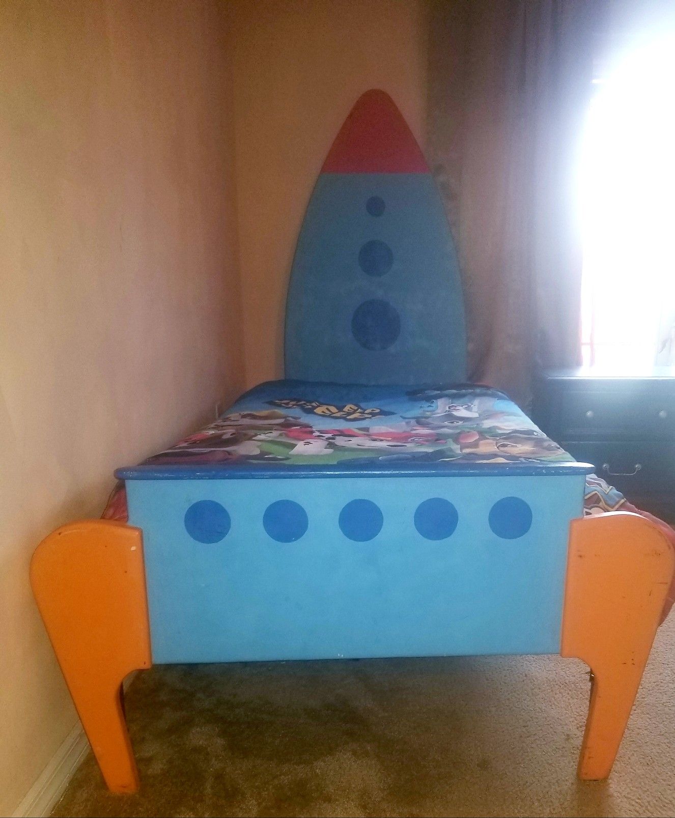 Wooden, twin, Rocket ship bed. Headboard and foot board only.