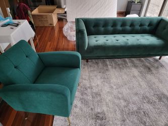 Emerald Green Sofa And Armchair