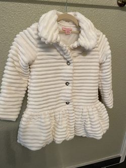 Juicy Couture Girls White Cream Faux Fur Christmas Coat Jacket Size 7