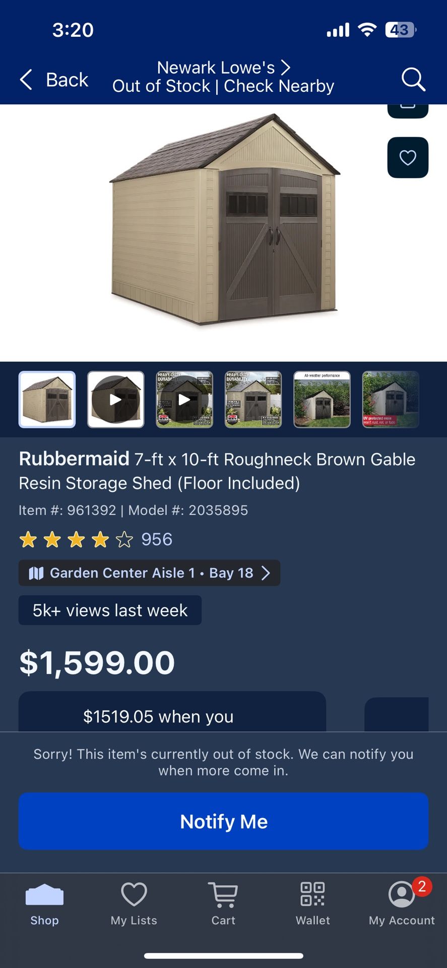 7x10 Rubber Maid Outdoor Shed