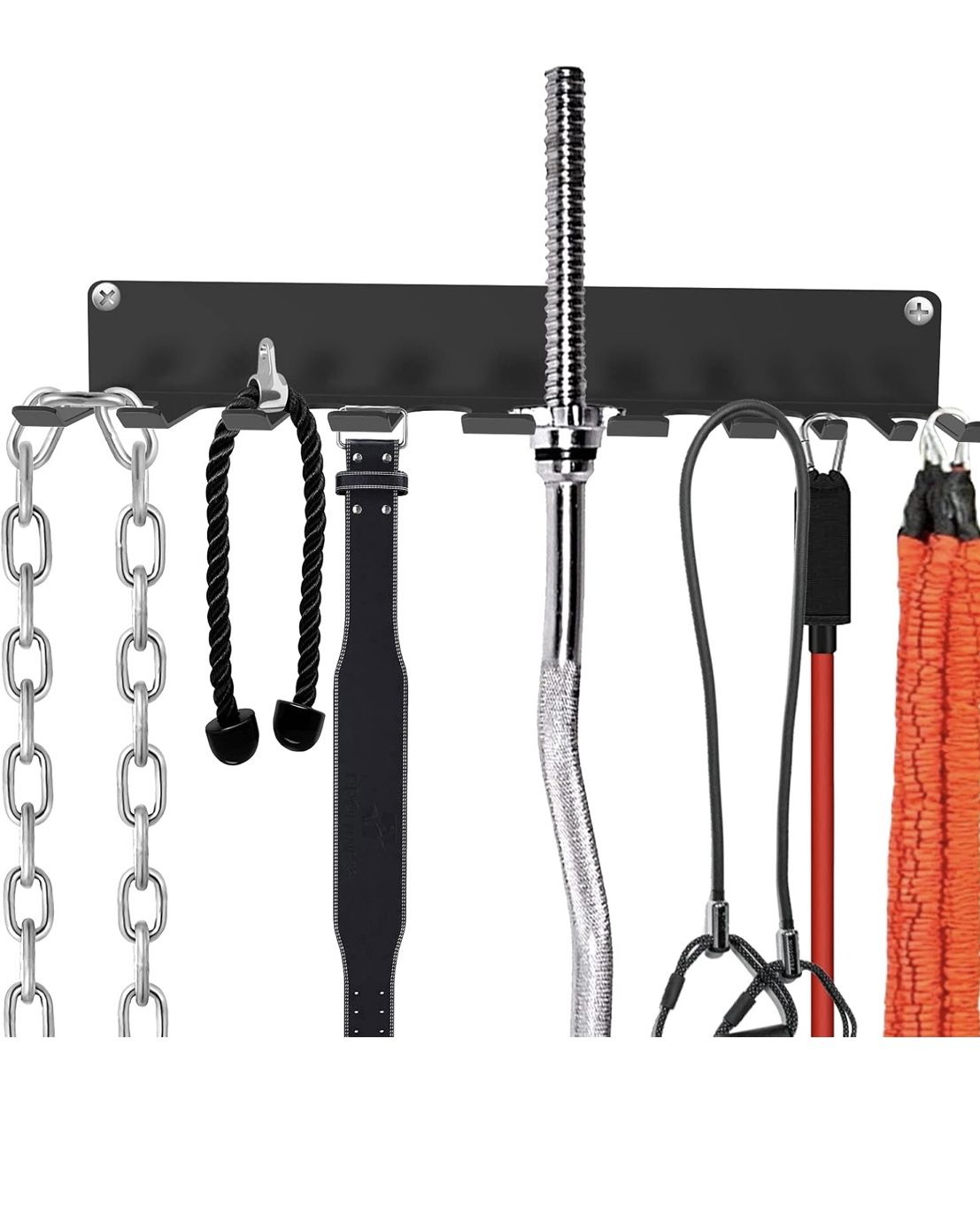 Home Gym Storage Rack, Multi-Purpose Workout Gear Wall Hanger for Exercise Straps, Jump Ropes, Curl Bars and Lifting Belts with 10 Different Load-bear