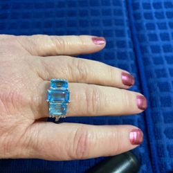 Swiss Blue And White Topaz Sterling Silver Ring 