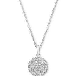 New!!! Sterling Silver Diamond Cluster Button Stud Earrings & Diamond Cluster 18" Pendant Necklace GIFT SET