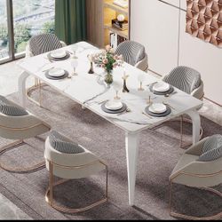 63” Sintered Stone Dining Table — White 🏡✨ | Seats 4–6 | Scratch & Heat Resistant