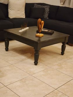 Square Solid Wood Coffee Table – Black Finish with Storage Drawer