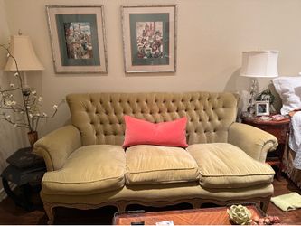 Velvet Tufted Gorgeous Traditional Green Couch