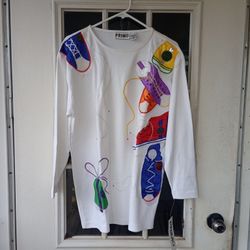Vintage Primo Embroidered Beaded Shoe THEME Shirt Sz Small Women's.