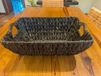 Large 17.5" Black Woven Storage Basket with Wood Handles