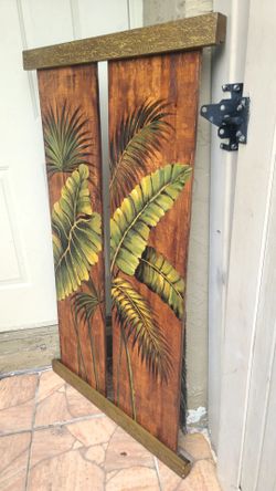 Tropical Palm Leaf Painted Wood Wall Art, 52H x 30wide