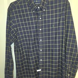 Ralph Lauren Classic Fit Mens Plaid Button Down Shirt Long Sleeve Blue Green XL
